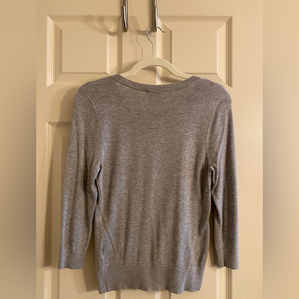 Halogen Gray 3/4 Sleeve Cardigan Lightweight Button Front Basic Layering Top - Picture 3 of 3